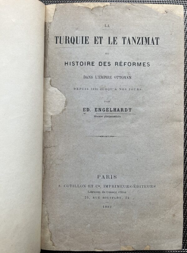 Rare, 1882, LA TURQUIE ET LE TANZIMAT OU HISTOIRE DES REFORMES, Eduard Engelhardt, Ottoman Empire, First Edition - Image 3