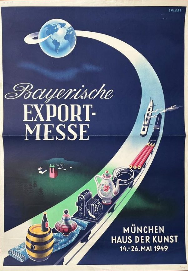 1949 Lithograph  Original Lithograph Poster, Munich, Haus der Kunst, Bayerische Export Messe, Henry Ehlers