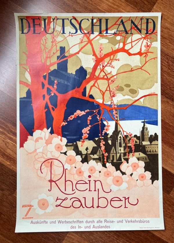 1929, Lithograph, Ludwig Hohlwein, Deutschland Rhein Zauber, Germany, Original Poster - Image 2