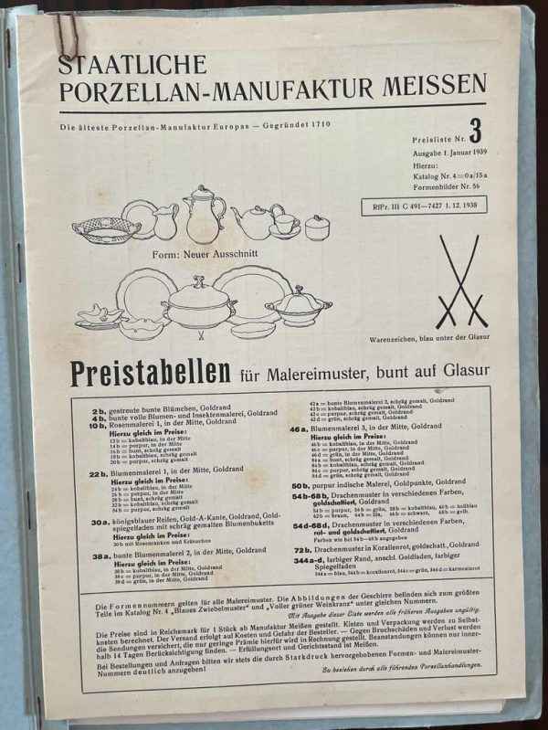 1939, Catalogue, Staatliche Porzellan-Manufaktur MEISSEN, MEISSEN Porcelain,  Folder for new Figures - Image 2