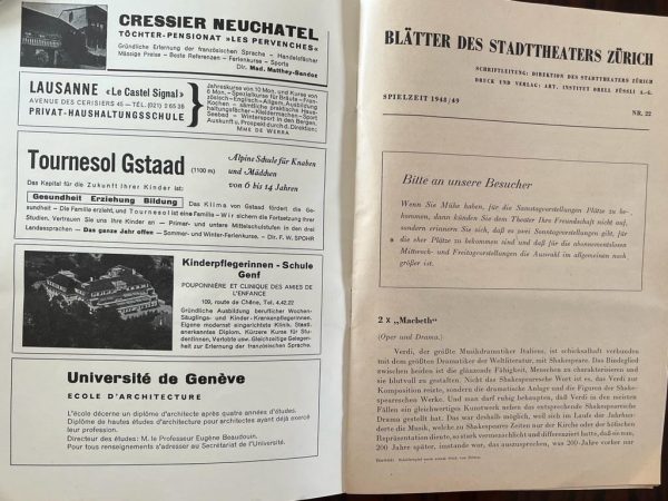 1949, ORIGINAL, STADTTHEATER ZURICH, Verdi, Macbeth, Victor Reinshagen, Booklet, Oper, Ballett, Musical, Theatre Program - Image 2