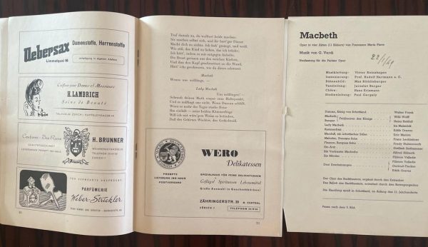 1949, ORIGINAL, STADTTHEATER ZURICH, Verdi, Macbeth, Victor Reinshagen, Booklet, Oper, Ballett, Musical, Theatre Program - Image 3