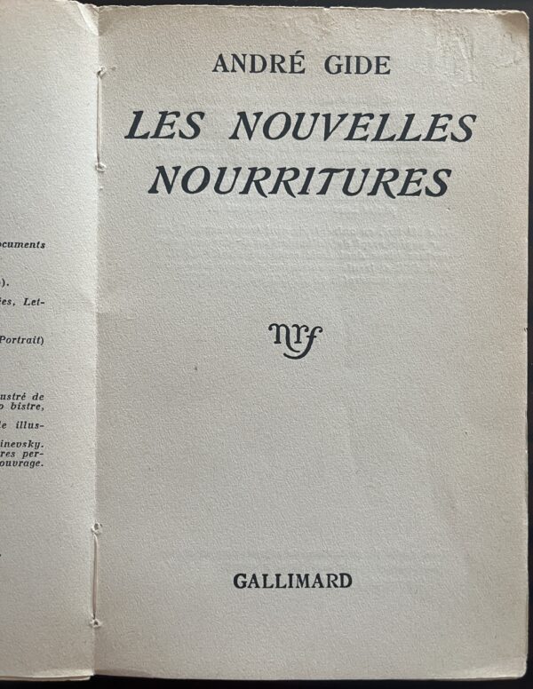 Signed, 1935, Andre Gide, Les Nouvelles Nourritures, First Edition, Nobel Laureate - Image 3