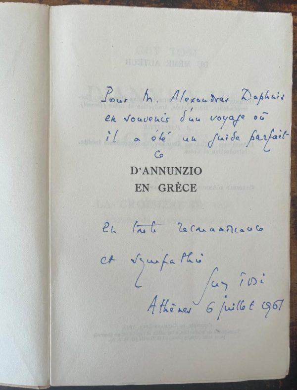 SIGNED, Guy Tosi, D'Annunzio en Grece, Laus Vitae, First Edition, 1947 - Image 2