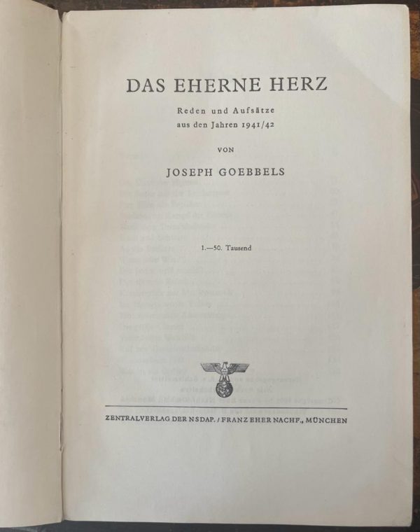 Rare! 1943, Joseph Goebbels, Das Eherne Herz, First Edition - Image 4