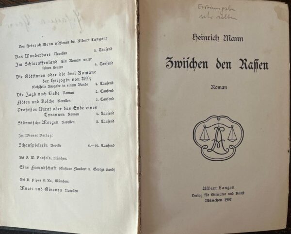 RARE! 1907, Heinrich Mann, Zwischen den Rassen, First Edition - Image 3