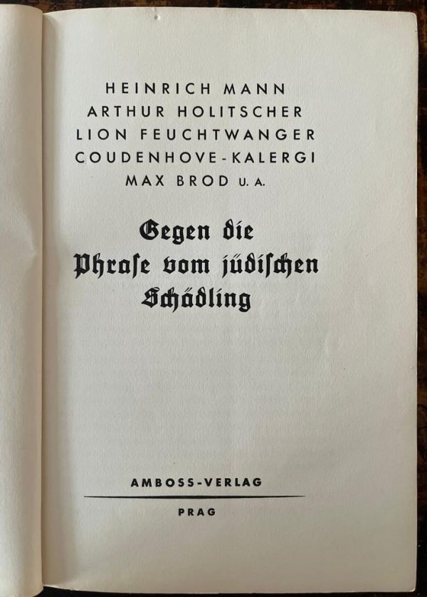 1933, Gegen die Phrase vom jüdischen Schädling, Heinrich Mann, Arthur Holitscher, Lion Feuchtwanger,  Coudenhove-Kalergi, Max Brod  Amboss Verlag, Prague - Image 3