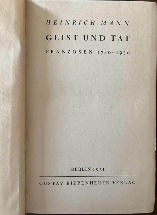 Rare! 1931, Heinrich Mann, Geist und Tat, First Edition, Ex Libris Katherine Kleikamp - Image 4