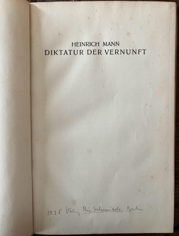 Rare! 1923, Heinrich Mann, Diktatur der Vernunft, First Edition, Georg Salter - Image 2