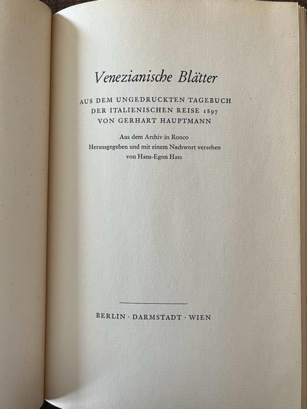 1966, Gerhart Hauptmann, Venezianische Blätter, First Edition, Hans Egon Hass - Image 2