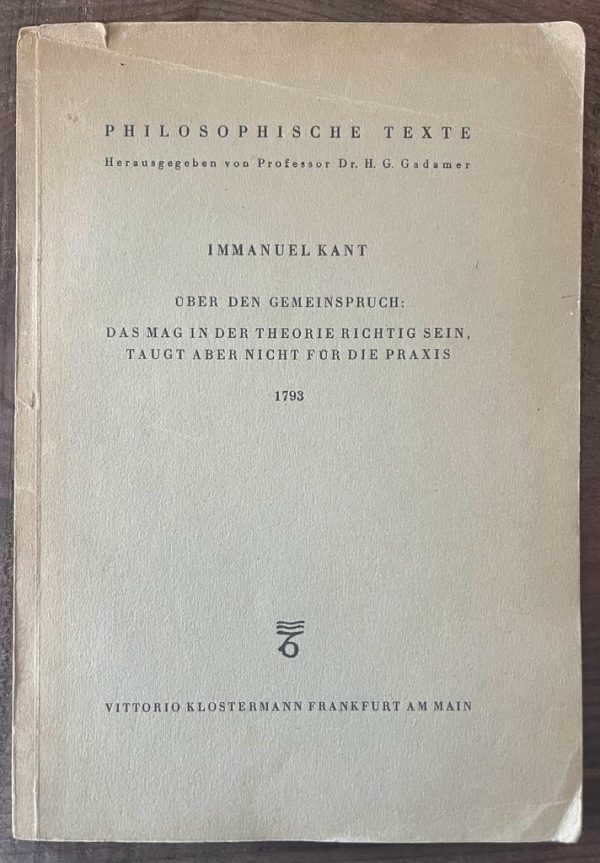 1946, Immanuel Kant, Über den Gemeinspruch in 1793, H. G. Gadamer