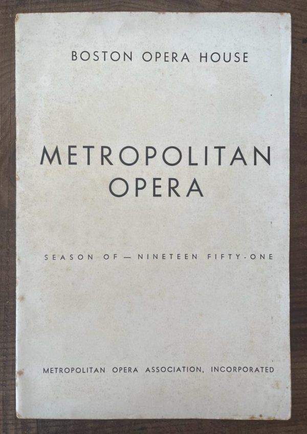 RARE NEW YORK METROPOLITAN OPERA Program, Boston 1951,  Richard Wagner, Tristan und Isolde, Fritz Reiner, Set Svanholm, Dino Yannopoulos