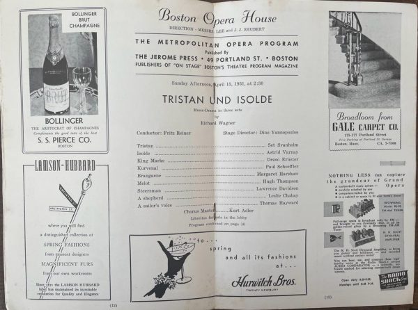 RARE NEW YORK METROPOLITAN OPERA Program, Boston 1951,  Richard Wagner, Tristan und Isolde, Fritz Reiner, Set Svanholm, Dino Yannopoulos - Image 4