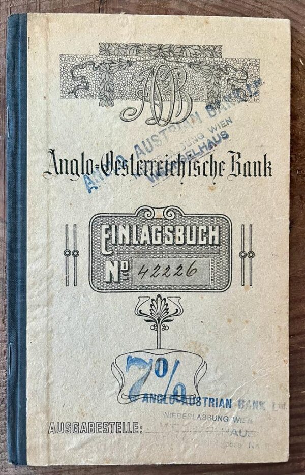 1923, Vienna, Anglo-Österreichische Bank, Einlagsbuch, Original  Deposit Book, Anglobank