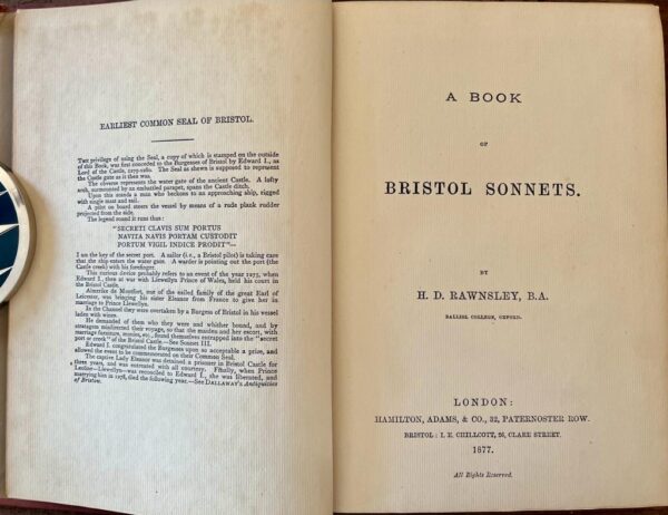 RARE! 1877, A Book of Bristol Sonnets, Hardwicke Drummond Rawnsley, First Edition, Tintern Abbey - Image 2