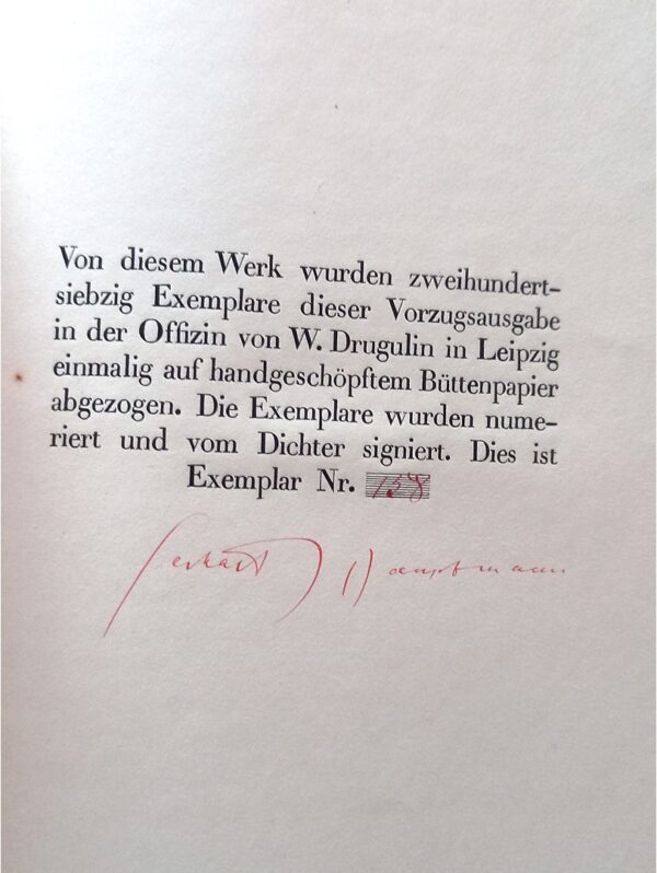 SIGNED! 1920, Indipohdi, Gerhart Hauptmann, Limited 270 Copies, First Edition, Nobel Laureate - Image 6