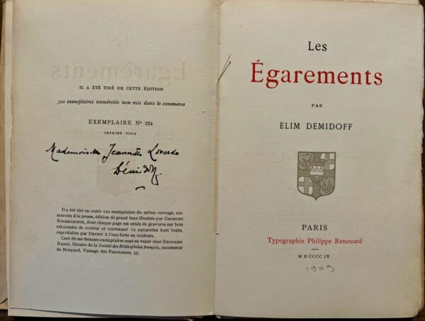 Signed! 1909, Les Egarements, Count Elim Pavlovich Demidov, 3rd Prince of San Donato, First Edition, 300 Copies - Image 2