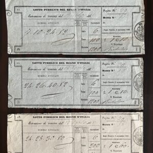 1865, Public Lottery of the Kingdom of Italy, Turin Issue, 3 Tickets, Lotto Publico, Regno D' Italia