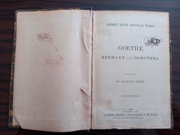 1899 Hungarian School Book, Goethe, Hermann und Dorothea, Jozsef Harrach - Image 3