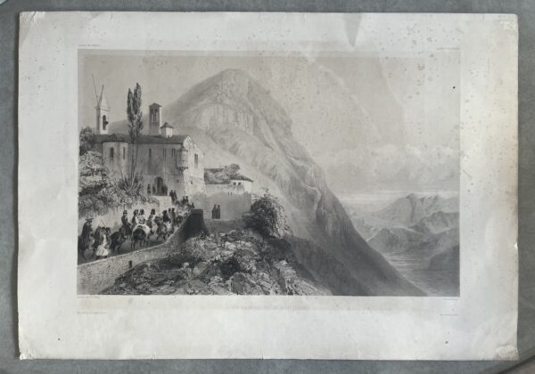 1847, Rare and Original Lithograph, Leon Sabatier based on drawings of Andre Louis W.A. de Sinety, Vue du Monastère du Mont-Ithôme - Image 2