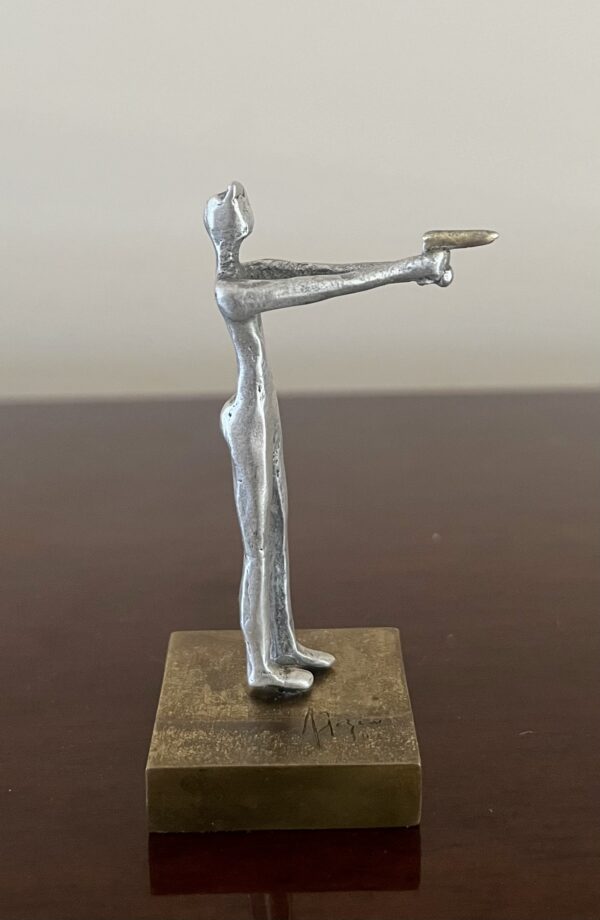 1990's Vintage, The Shooter, Handmade, Signed, Solid 925 Sterling Silver Miniature Figurine Sculpture on Solid Bronze Base