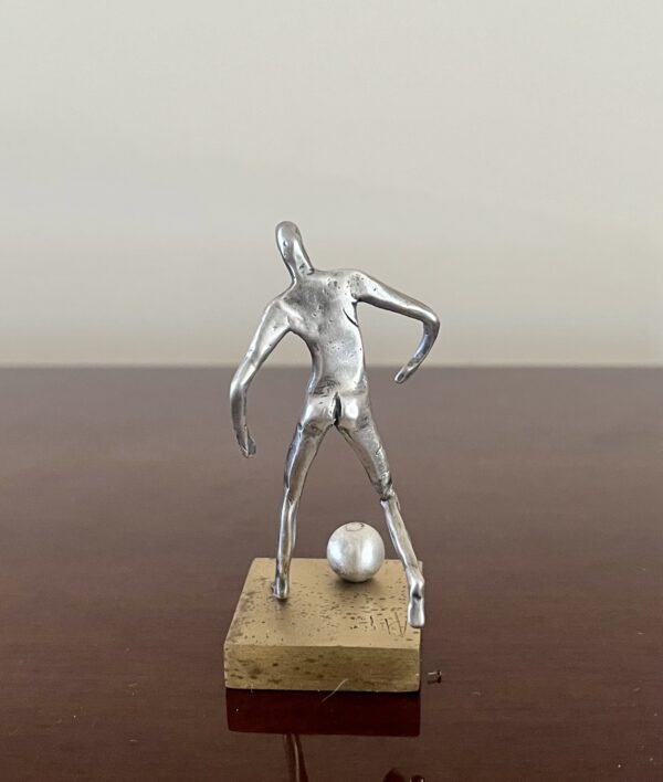 1990's Vintage, The Soccer Player, Handmade Solid 925 Sterling Silver Miniature Figurine Sculpture on Solid Bronze Base - Image 5