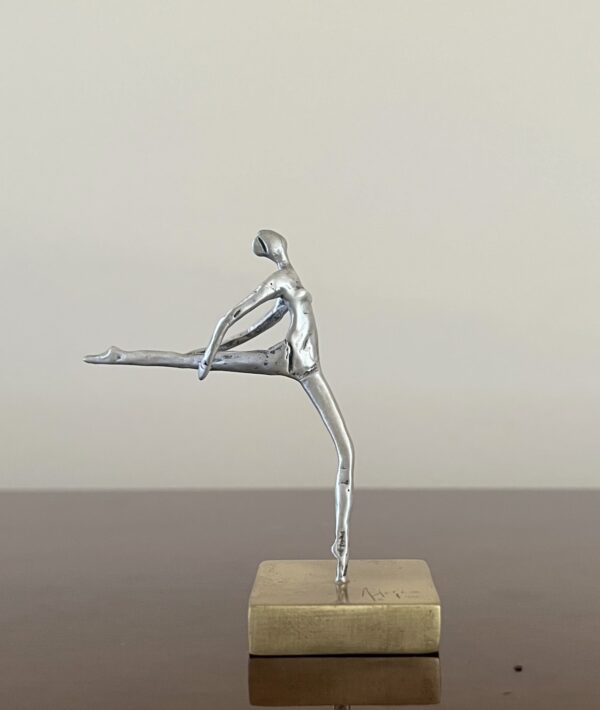 1990's Vintage, The Artist Gymnast, Handmade, Signed, Solid 925 Sterling Silver Miniature Figurine Sculpture on Solid Bronze Base