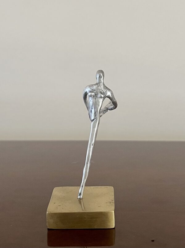 1990's Vintage, The Artist Gymnast, Handmade, Signed, Solid 925 Sterling Silver Miniature Figurine Sculpture on Solid Bronze Base - Image 2