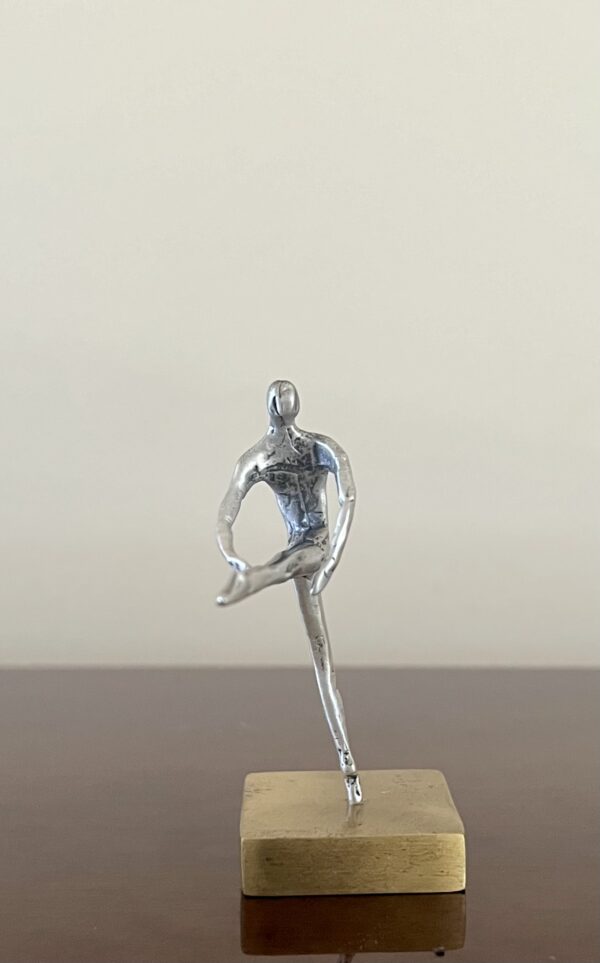 1990's Vintage, The Artist Gymnast, Handmade, Signed, Solid 925 Sterling Silver Miniature Figurine Sculpture on Solid Bronze Base - Image 3