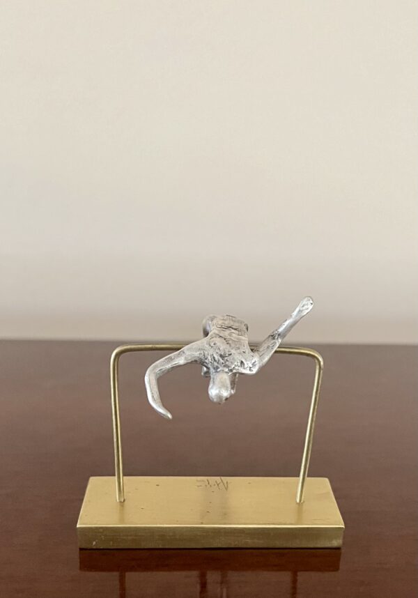 1990's Vintage, The High Jumper, Handmade, Signed, Solid 925 Sterling Silver Miniature Figurine Sculpture on Solid Bronze Base - Image 4