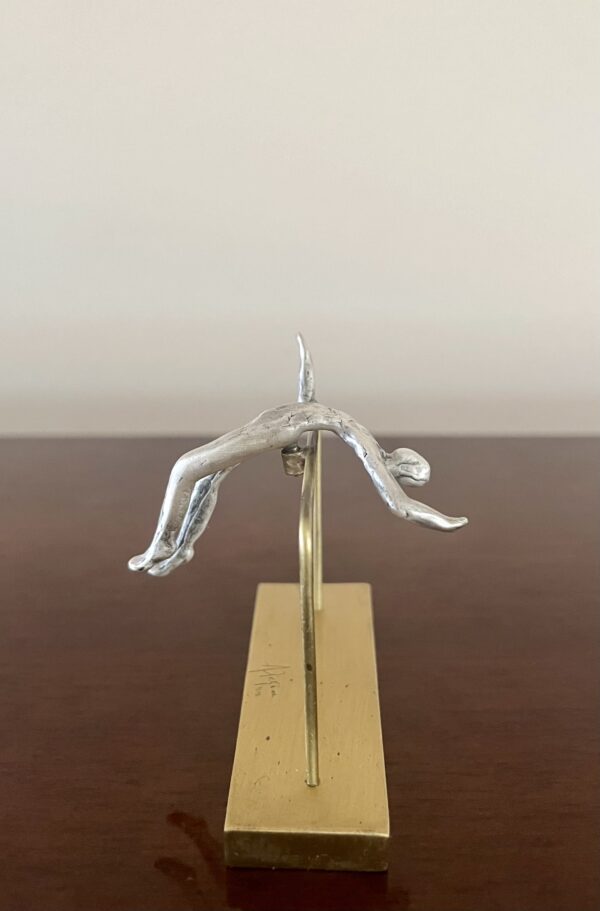 1990's Vintage, The High Jumper, Handmade, Signed, Solid 925 Sterling Silver Miniature Figurine Sculpture on Solid Bronze Base - Image 6