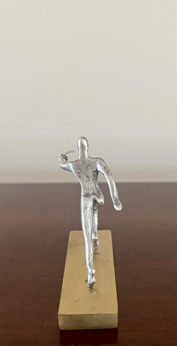 1990's Vintage, The Fencer, Handmade, Signed, Solid 925 Sterling Silver Miniature Figurine Sculpture on Solid Bronze Base - Image 2