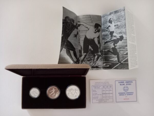 1982, Greece Pan-European Games, 3 PROOF Silver Coins Set, Certification - Image 2