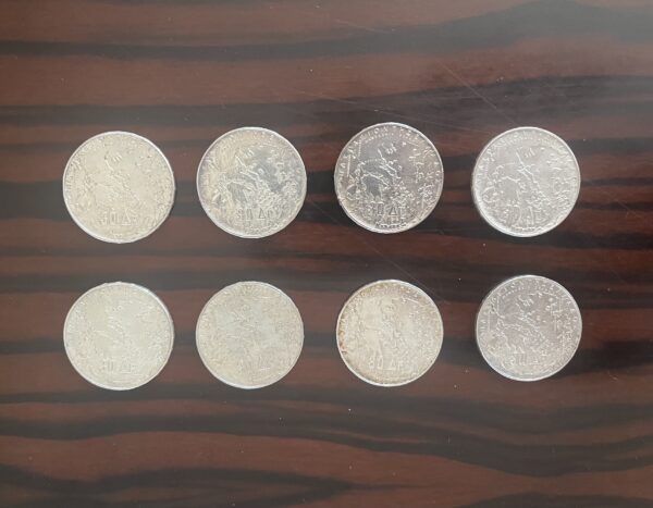 1963, LOT OF 8 SILVER COINS, Greece, 100th Anniversary, 5 Greek Kings, 18 Grams