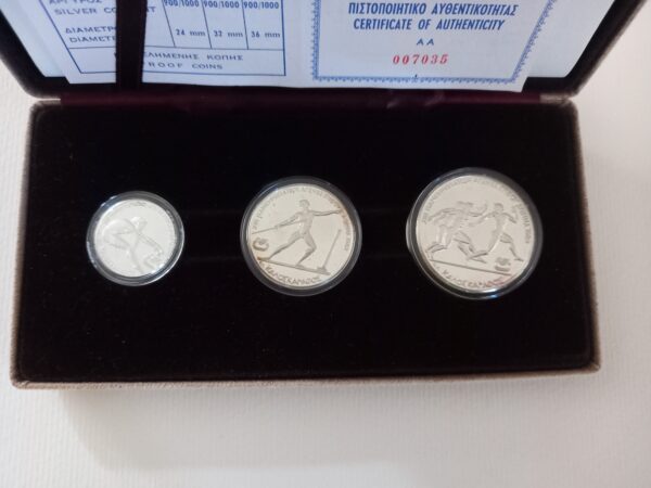 1982, Greece Pan-European Games, 3 PROOF Silver Coins Set, Certification - Image 4