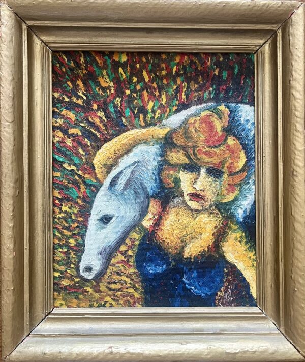 Original, Oil on Wood, Painting, Adolf Schleicher, Signed, Acrobat with Horse