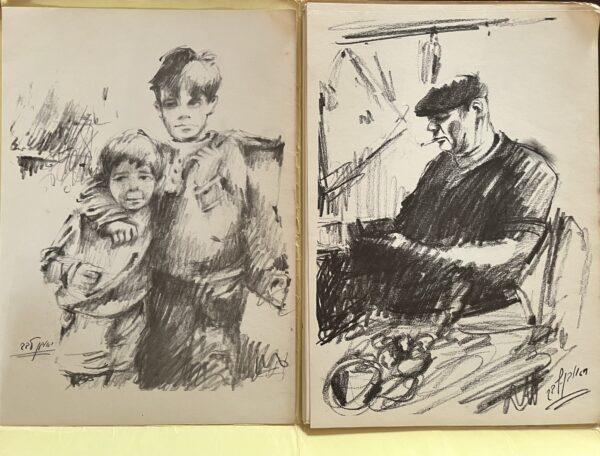 1970s, Rare, Reuven Levav, Drawings, People on the Edge of Society, Folder with 12 prints - Image 2