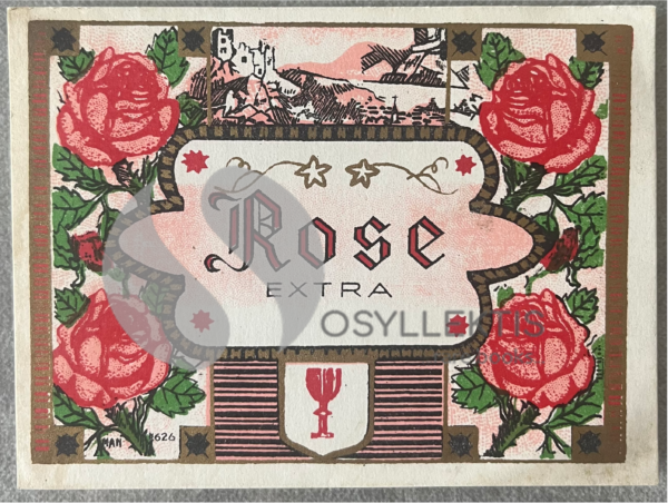 Rare, Original Lithograph, Vintage 1930s-40s, Greece, Rose Liqueur Label, Preveza, Evangelou Distillery