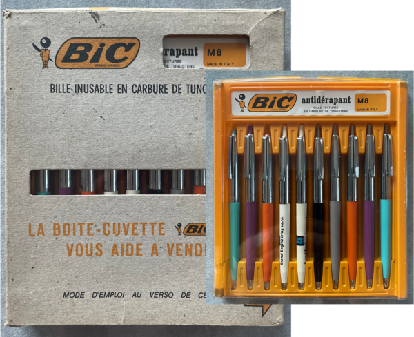 Vintage, BIC, Antiderapant M8 Original Ballpoint Box, Set of 10 Pens, France 70s