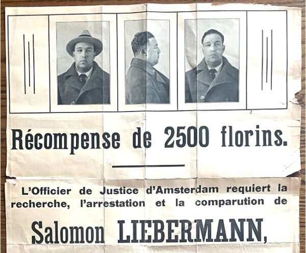 1928, Original Historical, Reward, Wanted, Poster, Amsterdam, Salomon Liebermann - Image 5