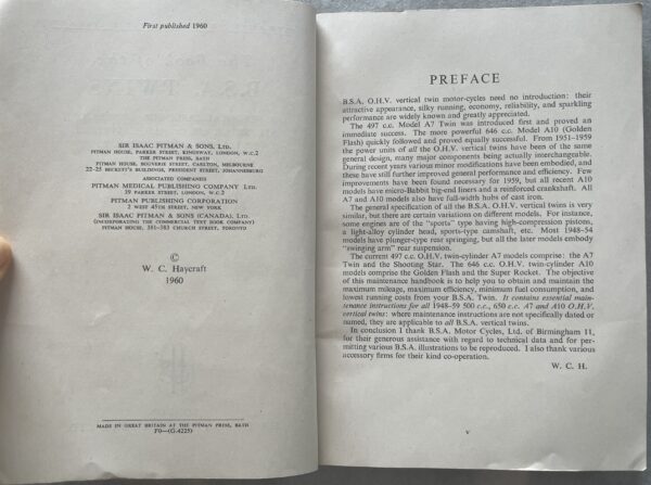 1960, Pitman's The Book of the B.S.A. Twins, W. C. Haycraft, Motorcycle Guide for A7 & A10 - Image 4