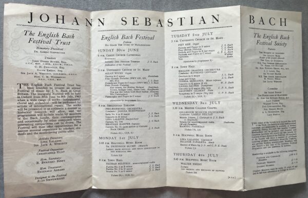 Rare, 1963, English Bach Festival Program, Lina Lalandi, Oxford, First Year - Image 2