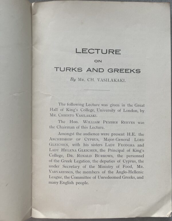 1919, Ch. Vasilakaki, Turks and Greeks, Public Lecture, King's College London, Greco-Turkish War - Image 3