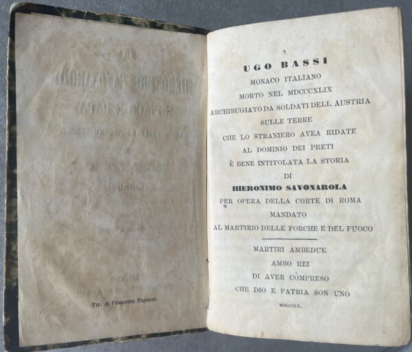 Rare, 1860, Franco Mistrali, Fra Hieronimo Savonarola, Monaco e Papa, First Edition, 4 Vol. in 1 - Image 5