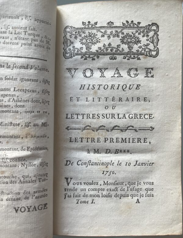 1771, M. (Pierre Augustin) Guys, Voyage Litteraire de la Grece, Tome I, Philhellenism, First Edition - Image 4