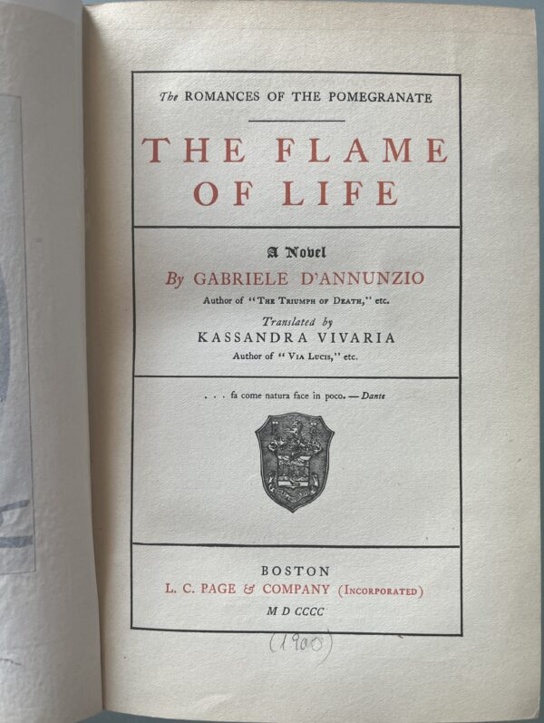 1900, Gabriele D'Annunzio, The Flame of Life, L. C. Page, Boston, First English Edition - Image 7