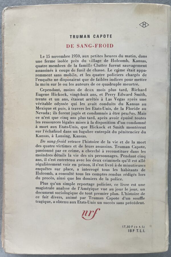 1966, Truman Capote,  First French Edition, De sang-froid, Gallimard, In Cold Blood - Image 10