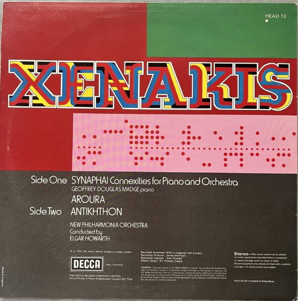 Signed, 1976, Iannis Xenakis, Synaphai, Aroura, Antikhthon, decca, G. D. Madge - Image 11