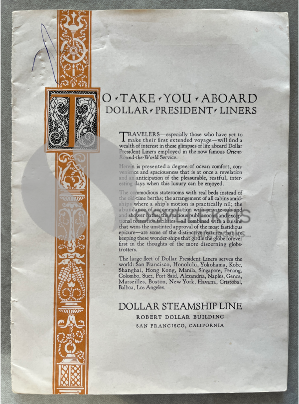 Rare, 1926, Dollar President Liners, Original Advertising Brochure, World Trips, To Take You Aboard