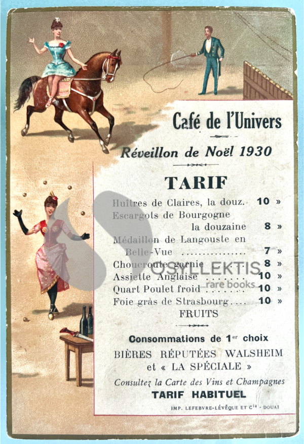 Rare, 1930, Original Lithograph New Year's Eve Menu, Cafe de l' Univers, Art Deco, Douai